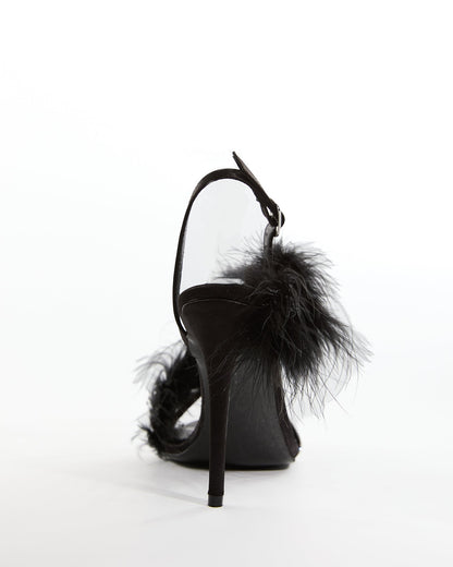 Vera Feather Slingback Sandals In Black