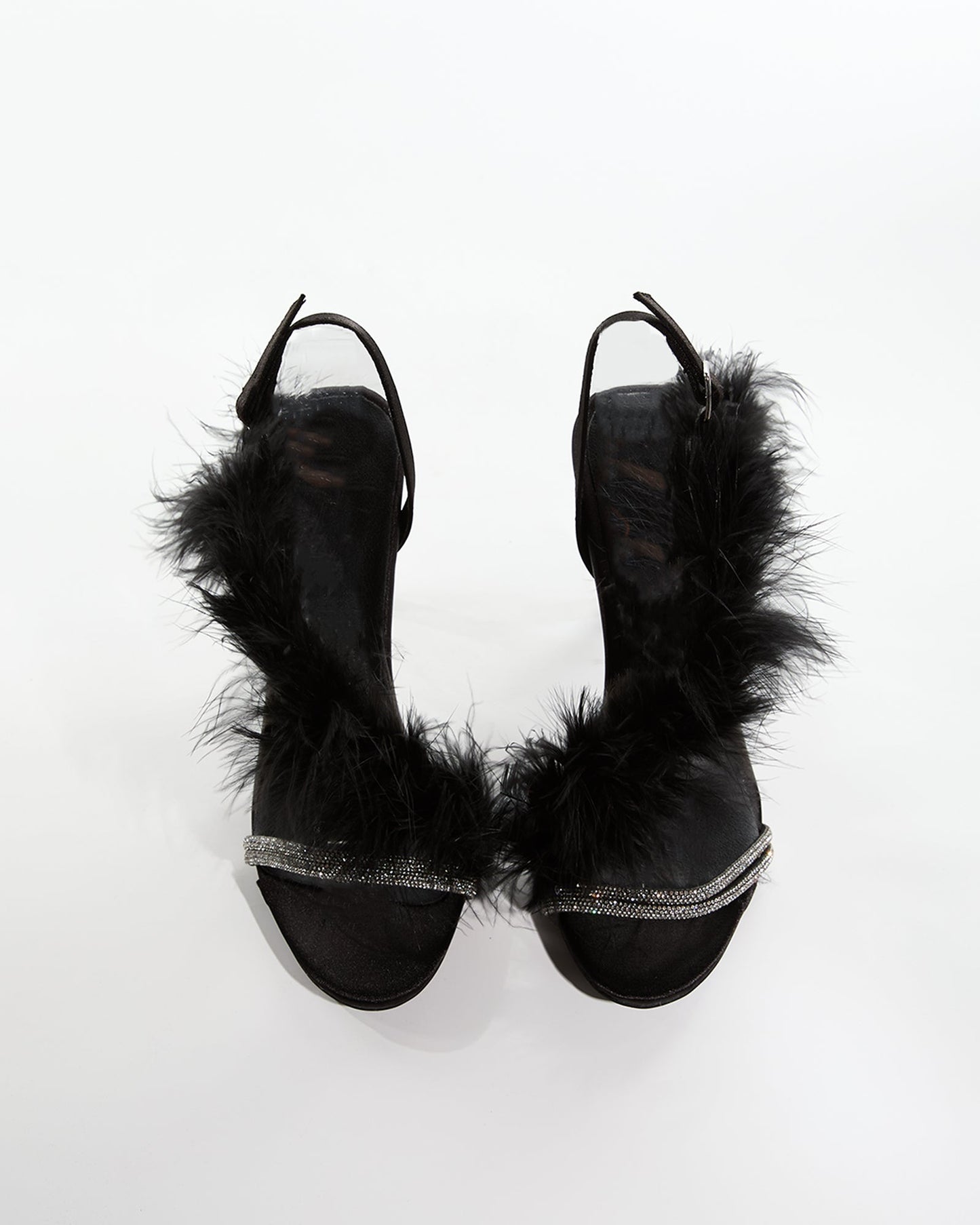Vera Feather Slingback Sandals In Black