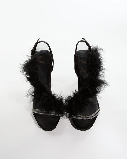 Vera Feather Slingback Sandals In Black