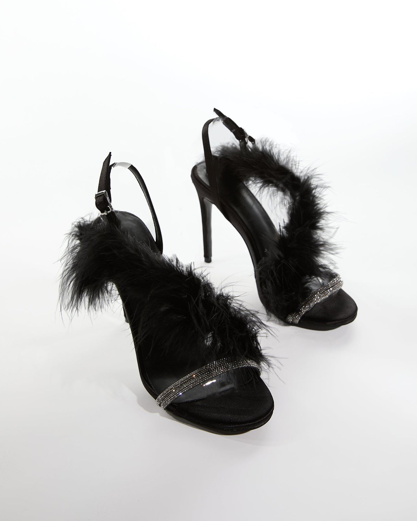 Vera Feather Slingback Sandals In Black