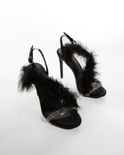 Vera Feather Slingback Sandals In Black