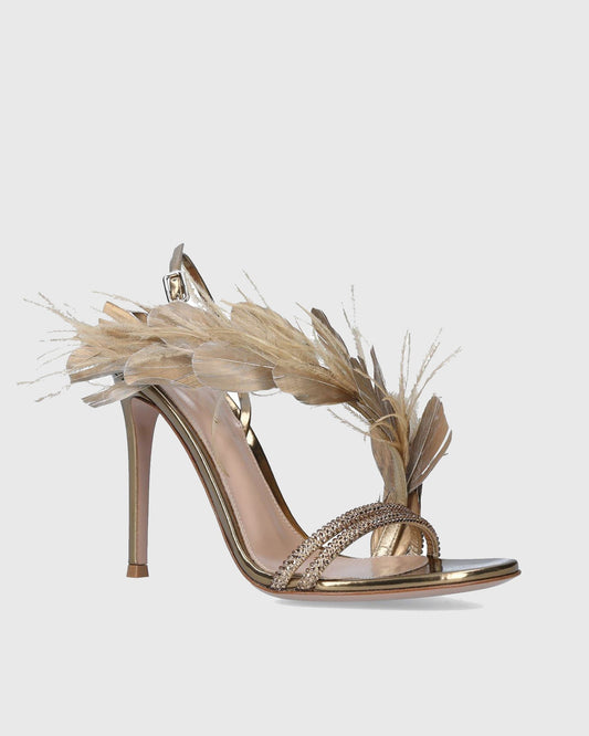 Vera Feather Slingback Sandals In Gold