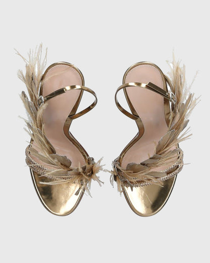 Vera Feather Slingback Sandals In Gold