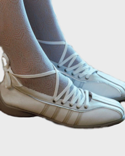 Via Leather Lace Up Ballet Flats Sneakers