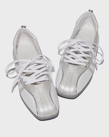 Via Leather Lace Up Ballet Flats Sneakers