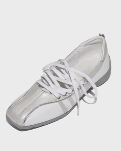 Via Leather Lace Up Ballet Flats Sneakers