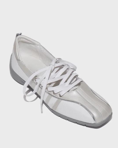 Via Leather Lace Up Ballet Flats Sneakers