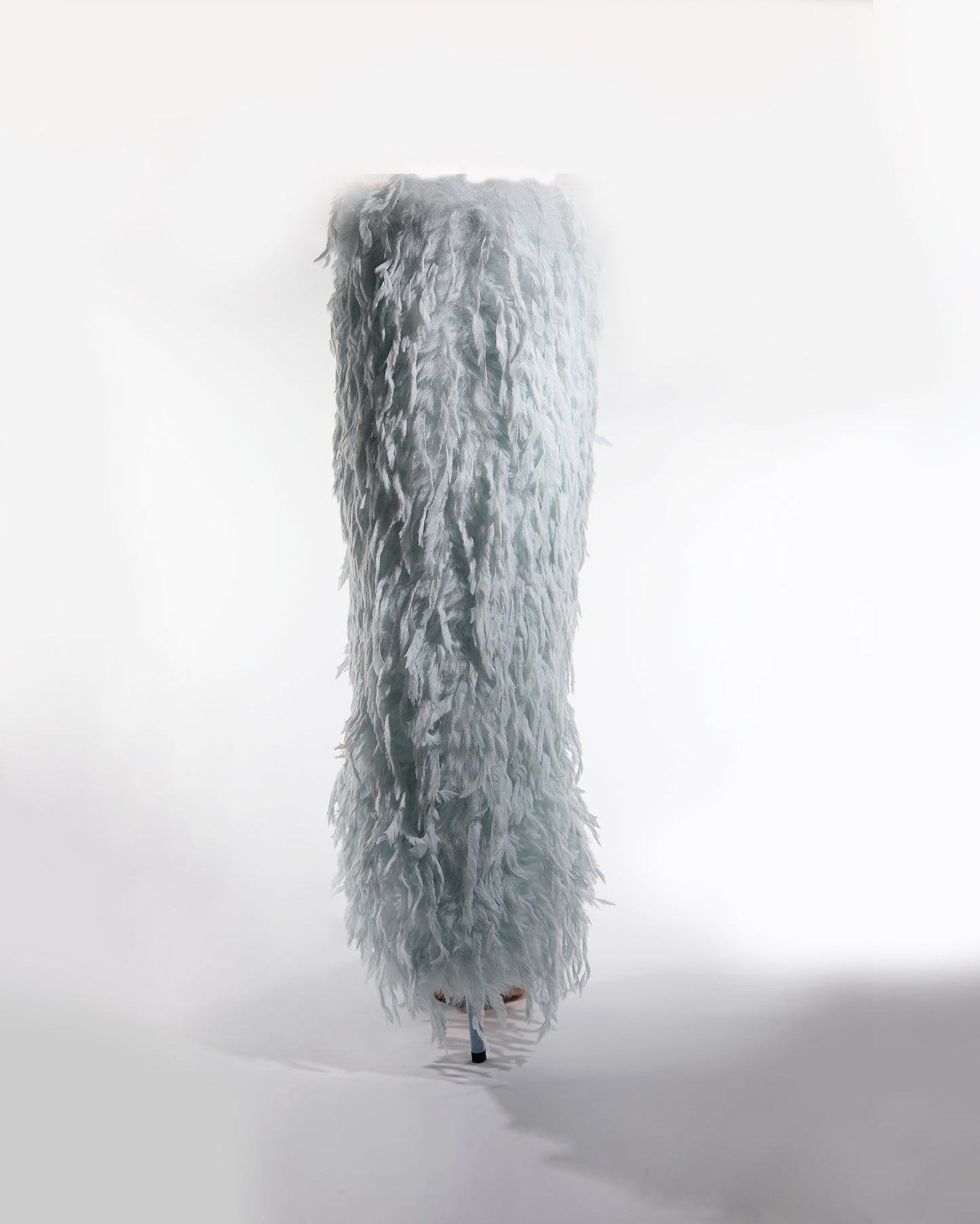 Vinceta Feather Knee High Boots In Baby Blue