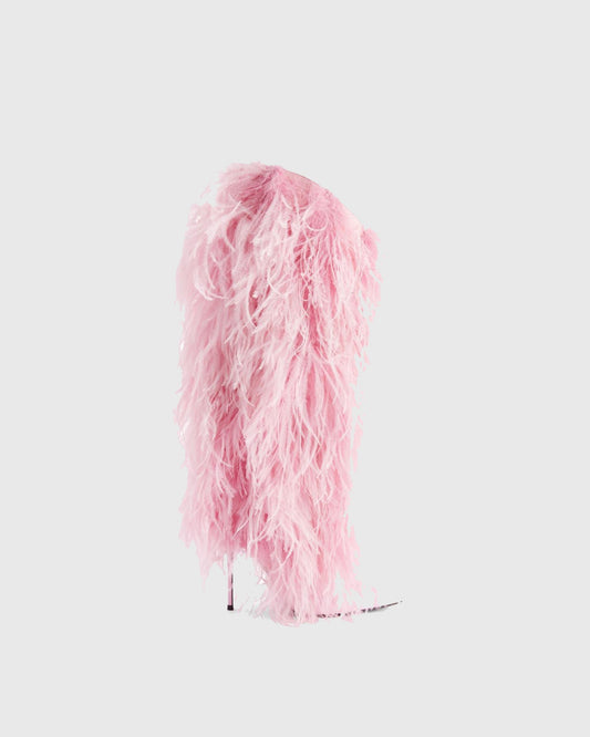 Vinceta Feather Knee High Boots In Pink