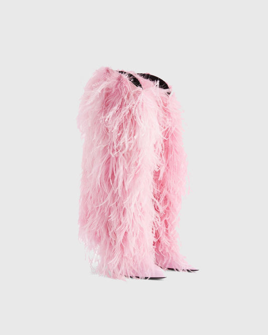 Vinceta Feather Knee High Boots In Pink