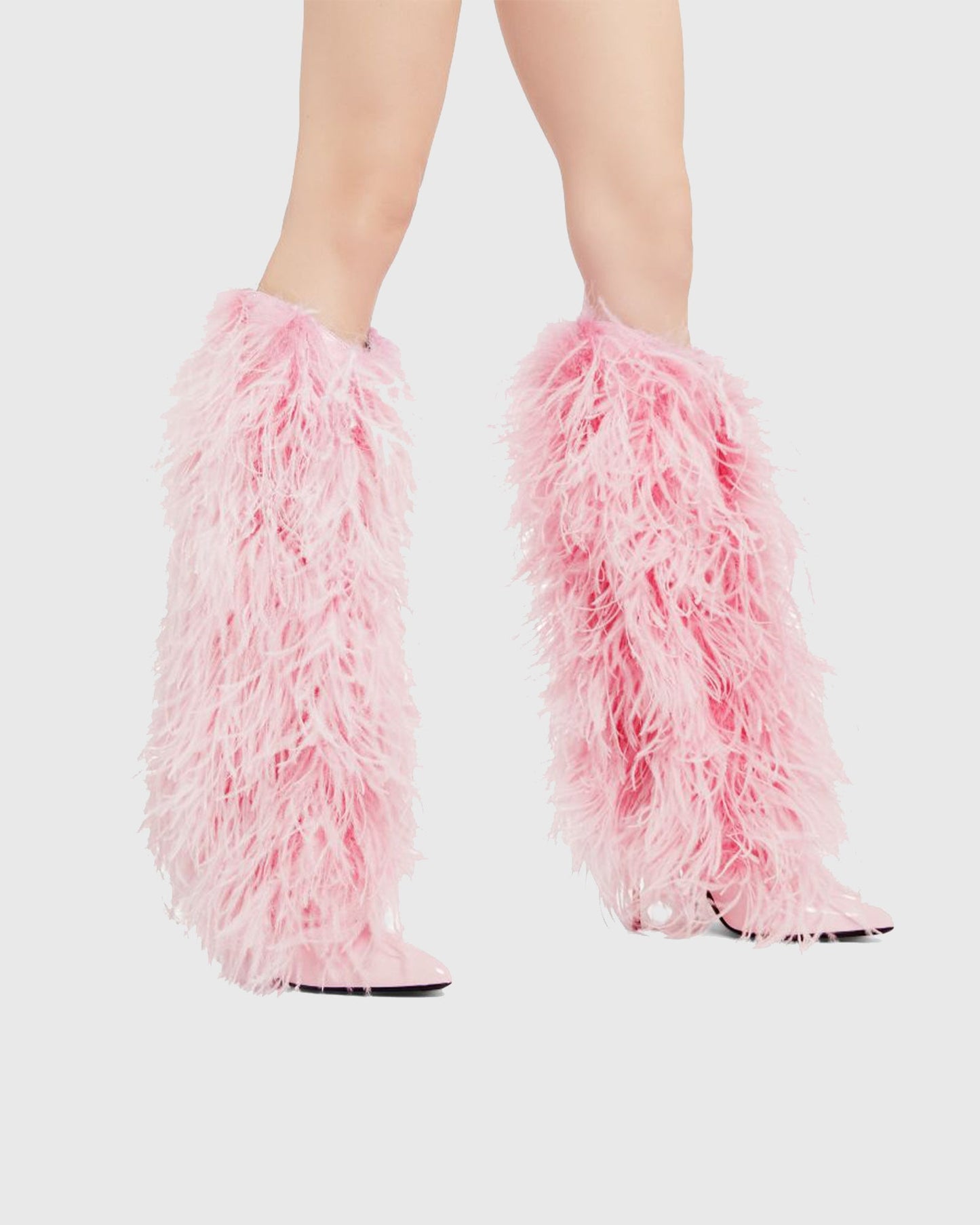 Vinceta Feather Knee High Boots In Pink