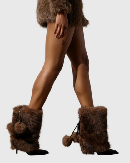 Vinceta Faux Fur Ball Tie Up Ankle Boots