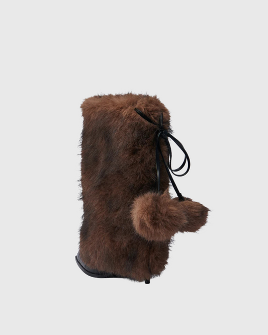 Vinceta Faux Fur Ball Tie Up Ankle Boots