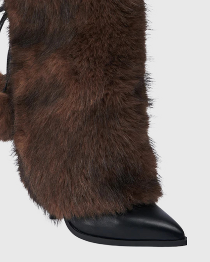 Vinceta Faux Fur Ball Tie Up Ankle Boots