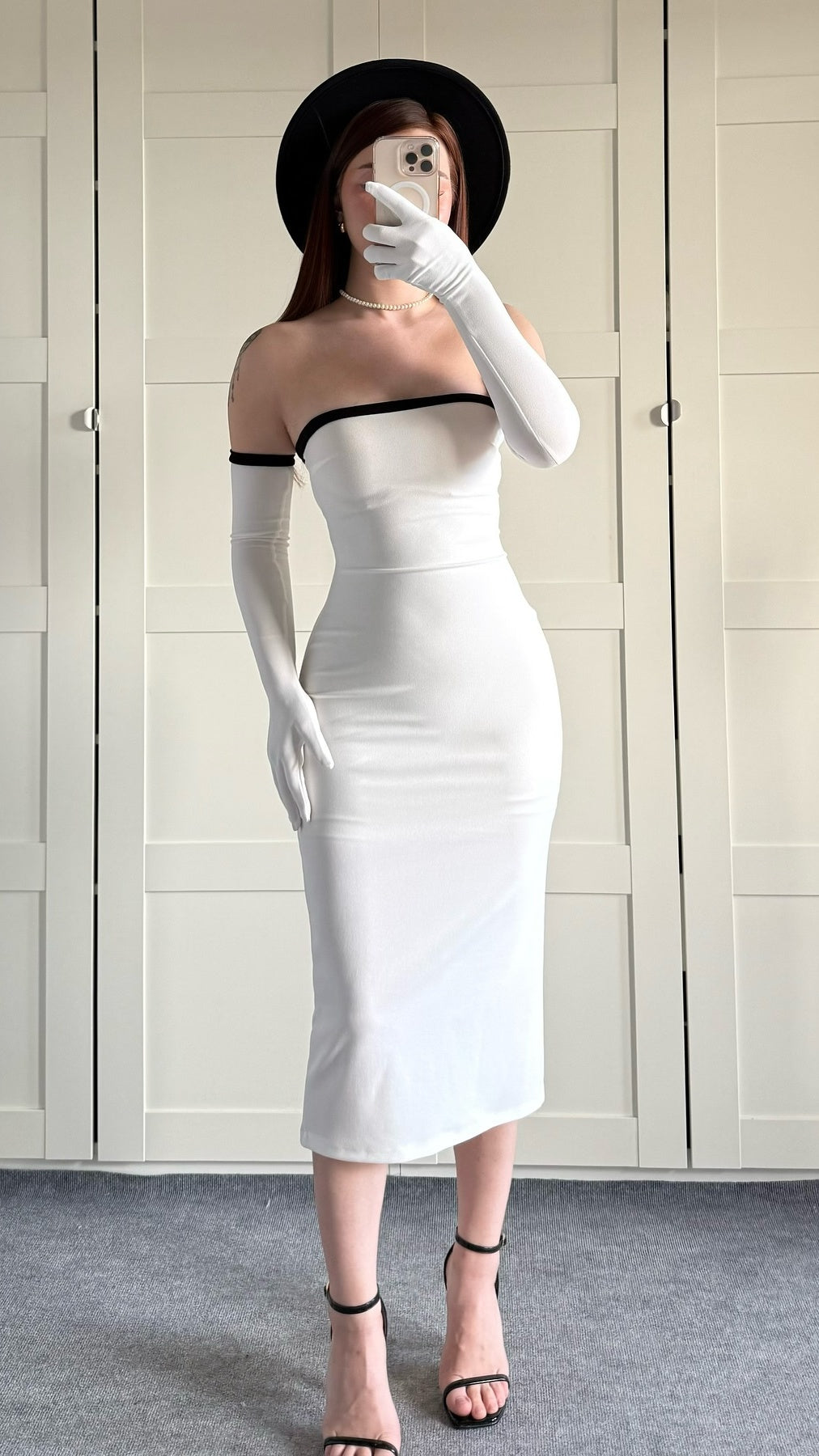 Vintage White Black Bodycon Evening Prom Dress, AST1496
