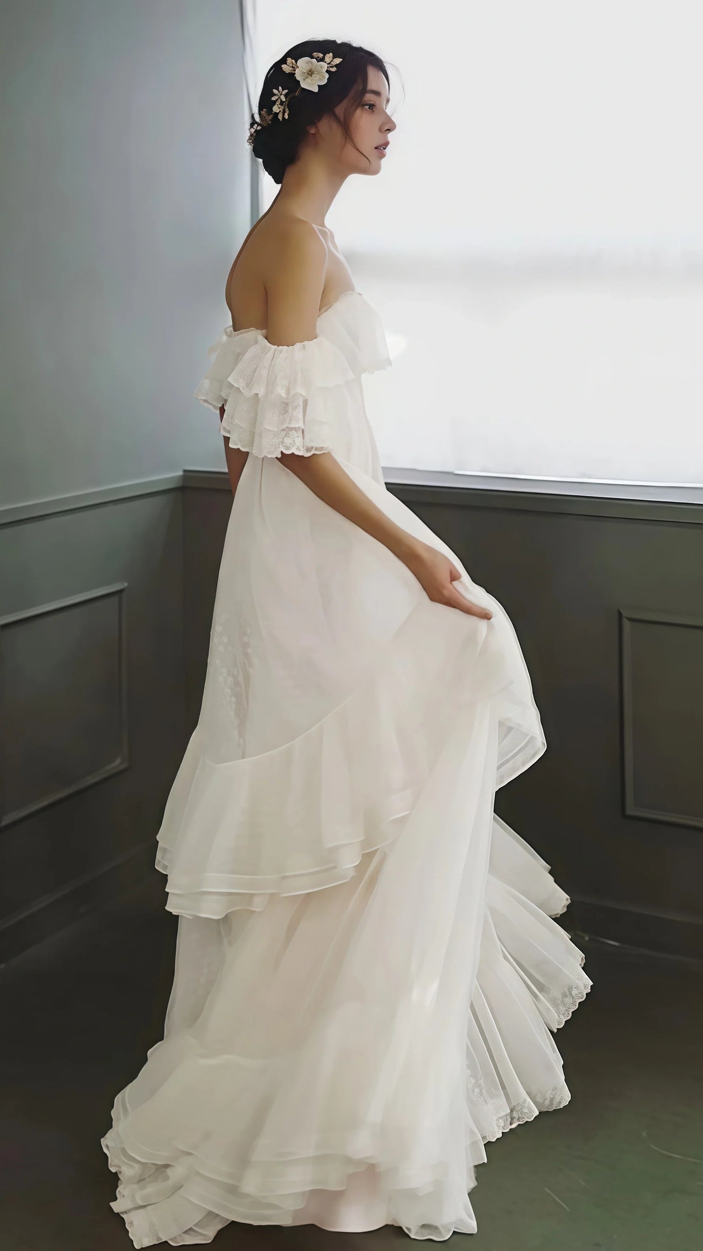 Vintage White Off The Shoulder Dots Ruffle Party Dresses