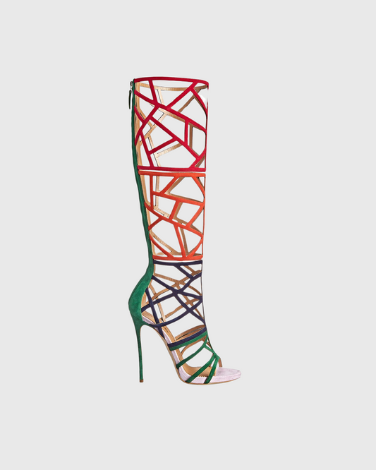 Virna Colorblock Cage Knee High Boots
