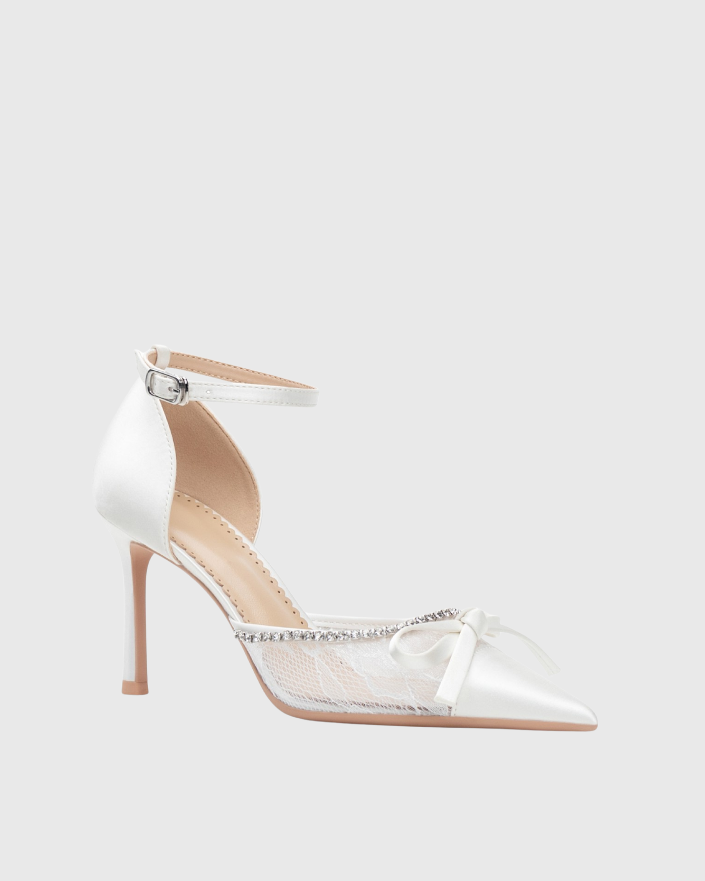 Vita Bow Lace Rhinestone Strap Pumps