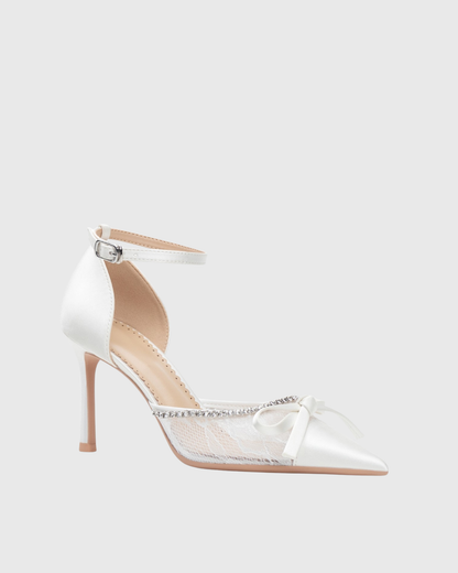 Vita Bow Lace Rhinestone Strap Pumps