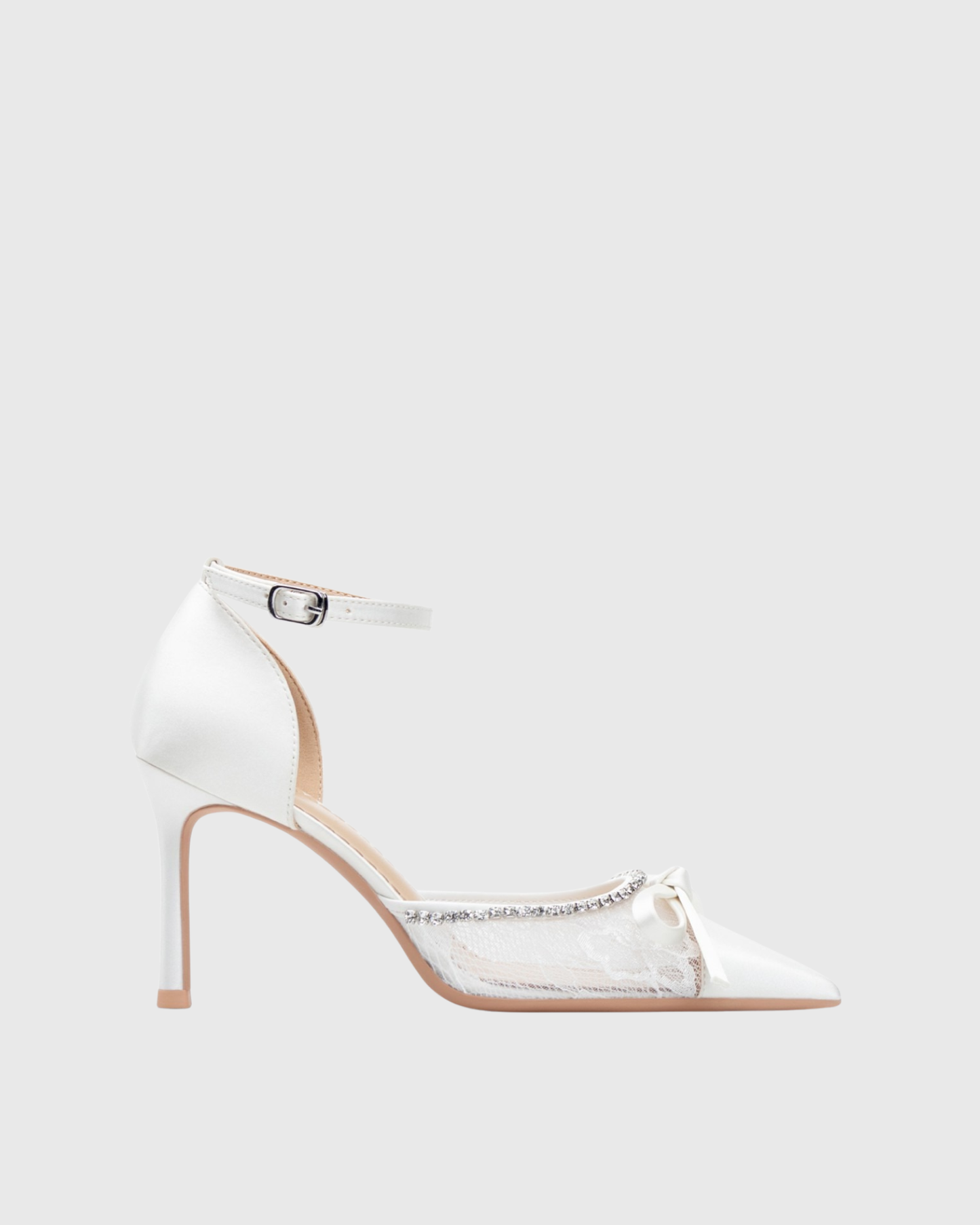 Vita Bow Lace Rhinestone Strap Pumps