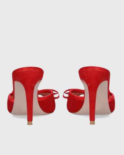 Vita Bow Velvet Slippers In Red