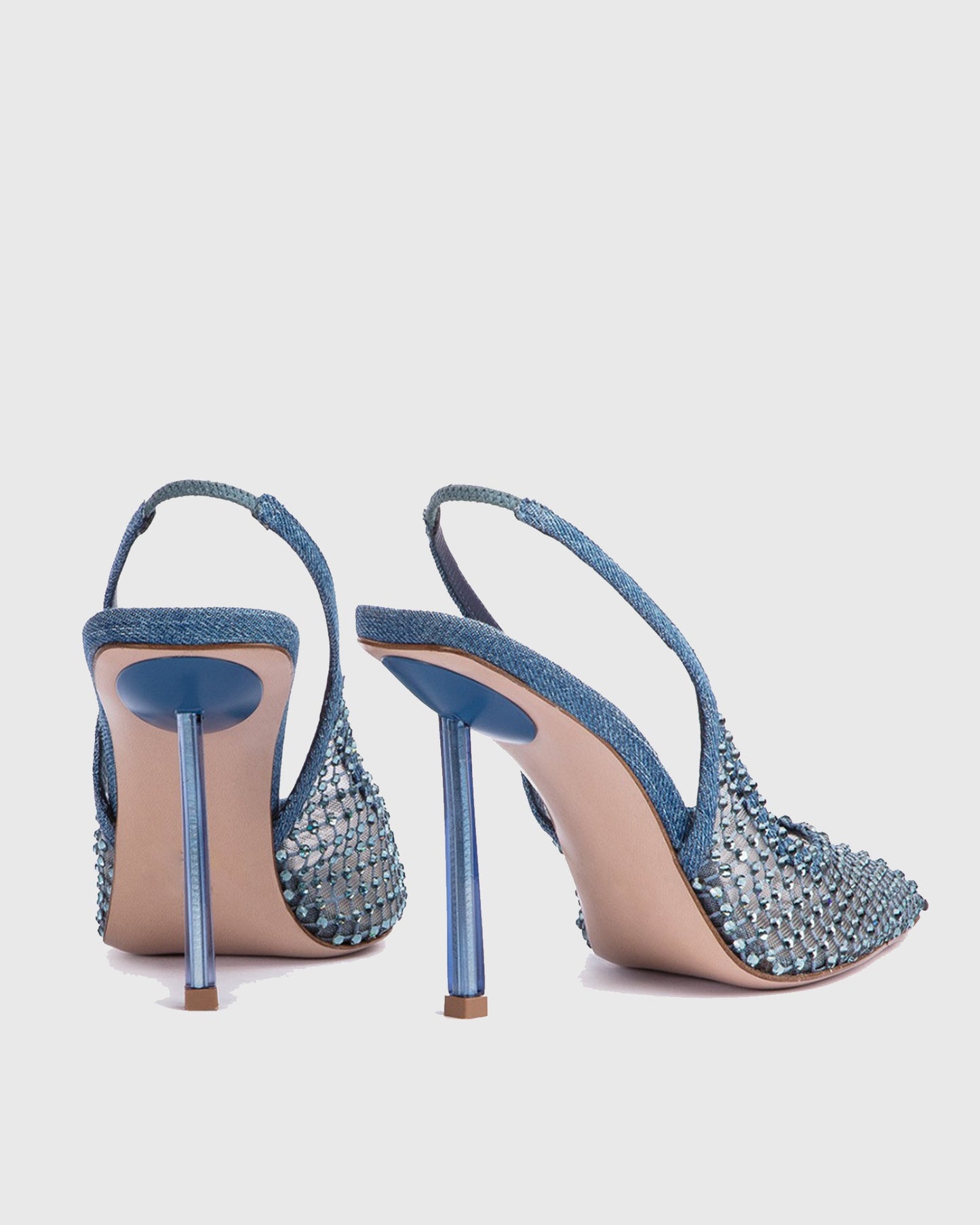 Vivia Rhinestone Denim Slingback Pumps In Blue