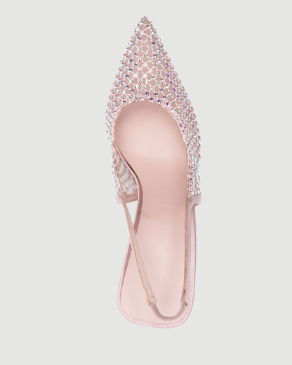 Vivia Rhinestone Embellished Mesh Slingback Pumps In Pink