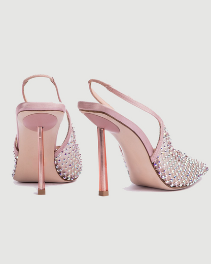 Vivia Rhinestone Embellished Mesh Slingback Pumps In Pink