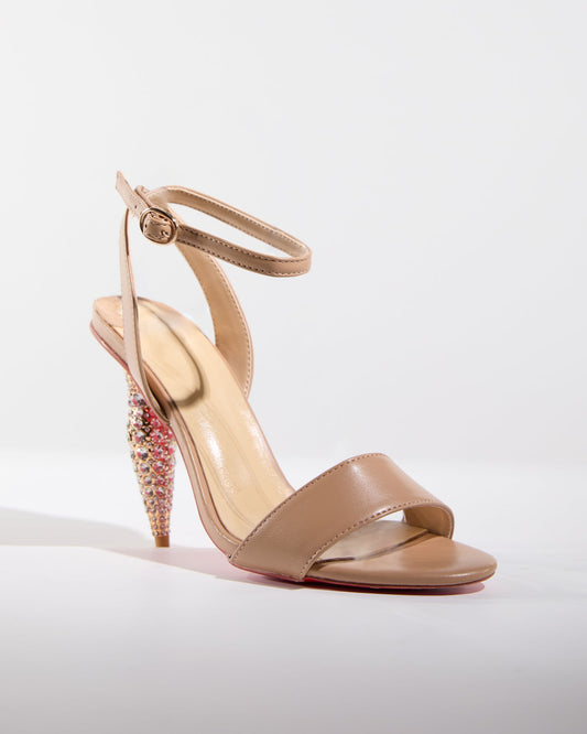 Wallis Rhinestone Geometric Heels In Beige