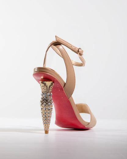 Wallis Rhinestone Geometric Heels In Beige