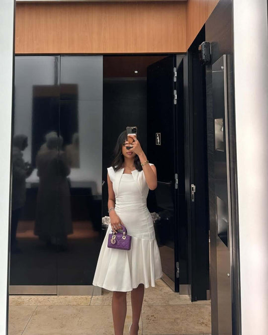 Knee Length White Satin Prom Dresses Modest Wedding Party Dress