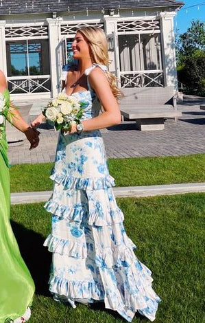 Flowy Floral A-Line Prom Dress Long Evening Dresses for Party Events