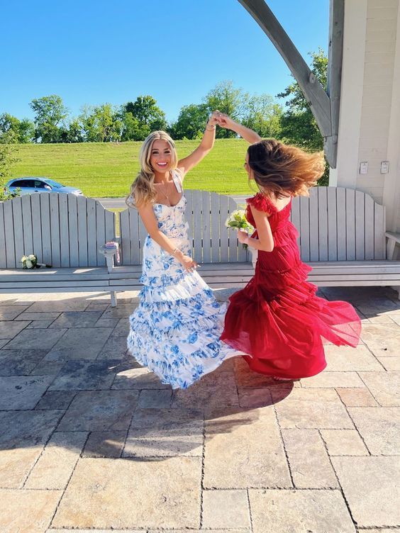 Flowy Floral A-Line Prom Dress Long Evening Dresses for Party Events