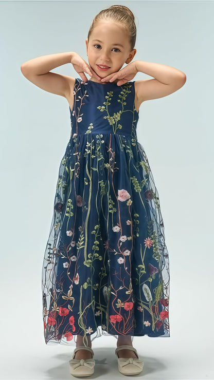 White V-neck Floral Flower Girls Dresses,AST1649