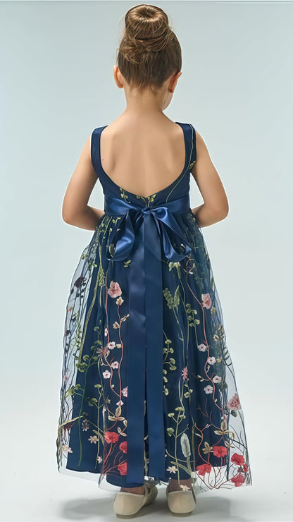 White V-neck Floral Flower Girls Dresses,AST1649