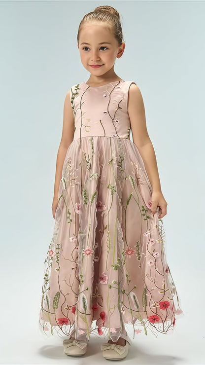 White V-neck Floral Flower Girls Dresses,AST1649