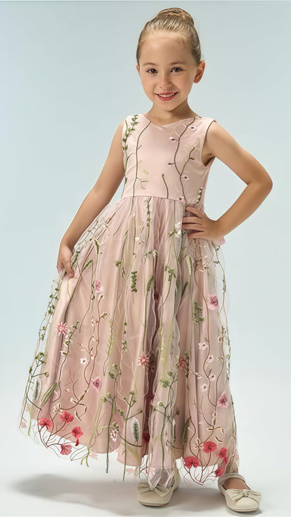 White V-neck Floral Flower Girls Dresses,AST1649