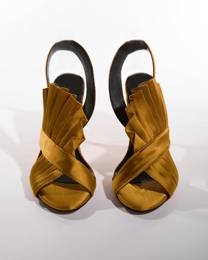 Willa Gills Satin Slingback Sandals In Gold