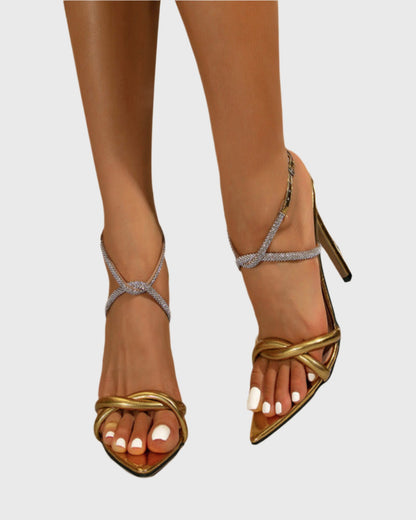 Xarissa Rhinestone Cross Strap Sandals In Gold&Silver
