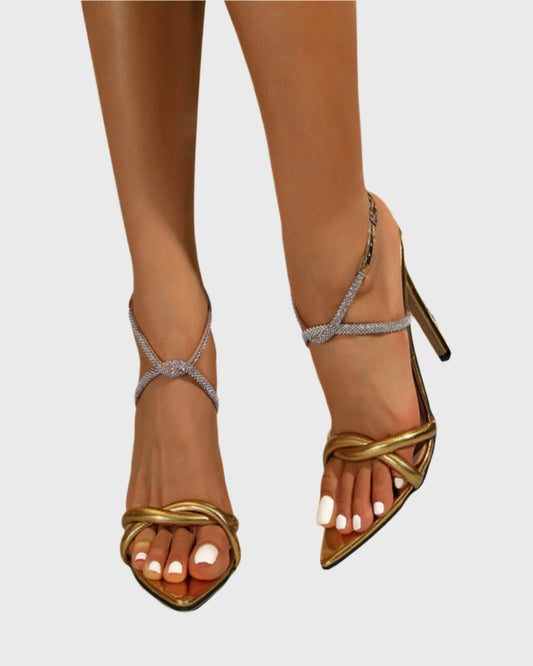 Xarissa Rhinestone Cross Strap Sandals In Gold&Silver
