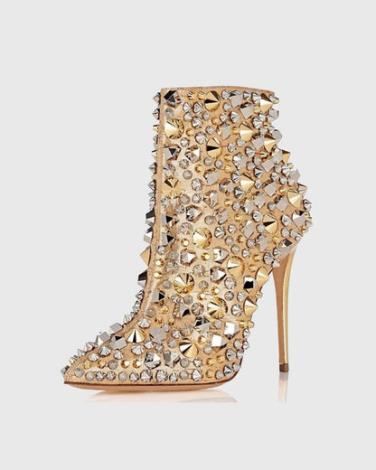 Xiola Rivet Embellished Ankle Boots In Gold