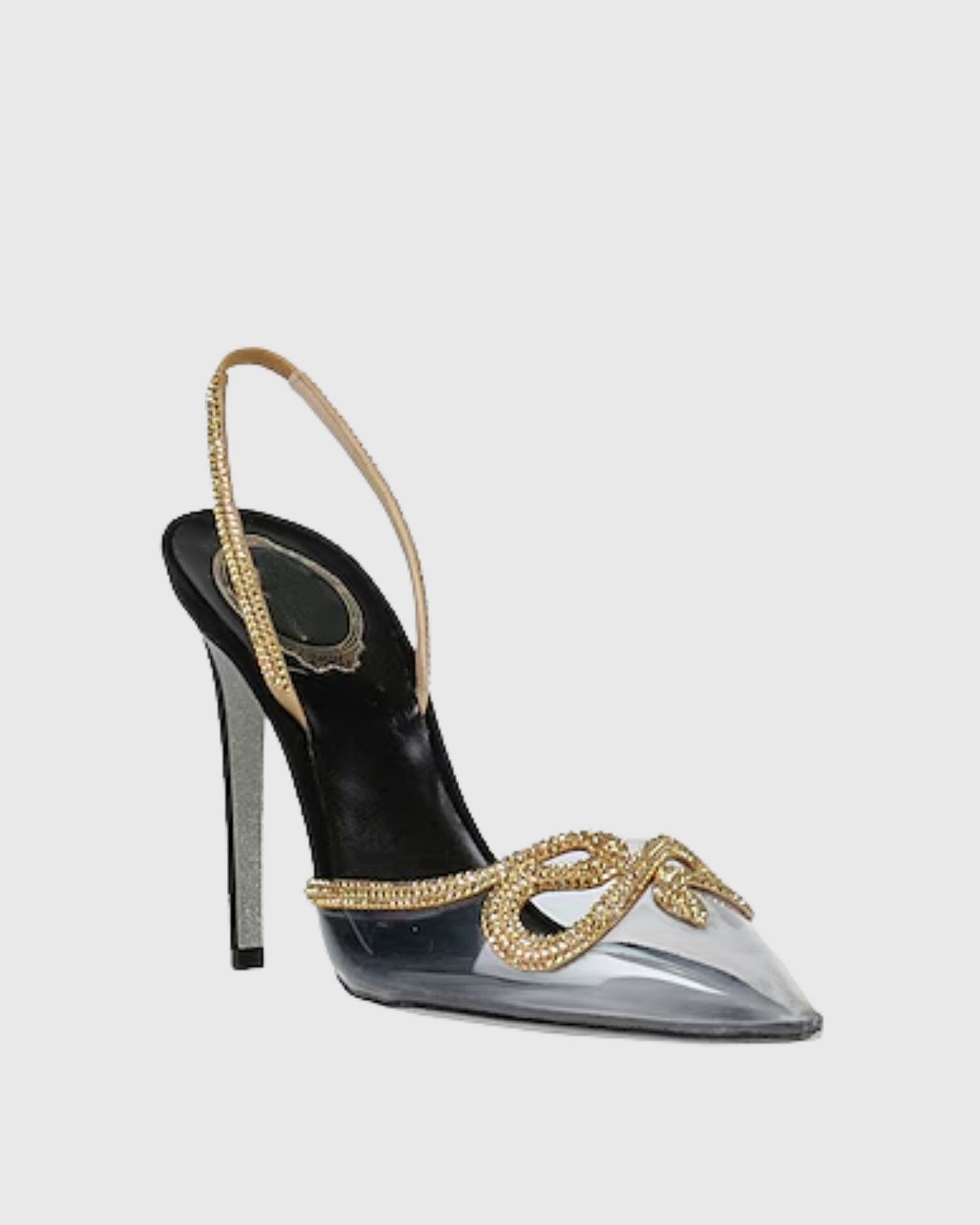 Xuxa Rhinestone Snake PVC Slingback Pumps In Black