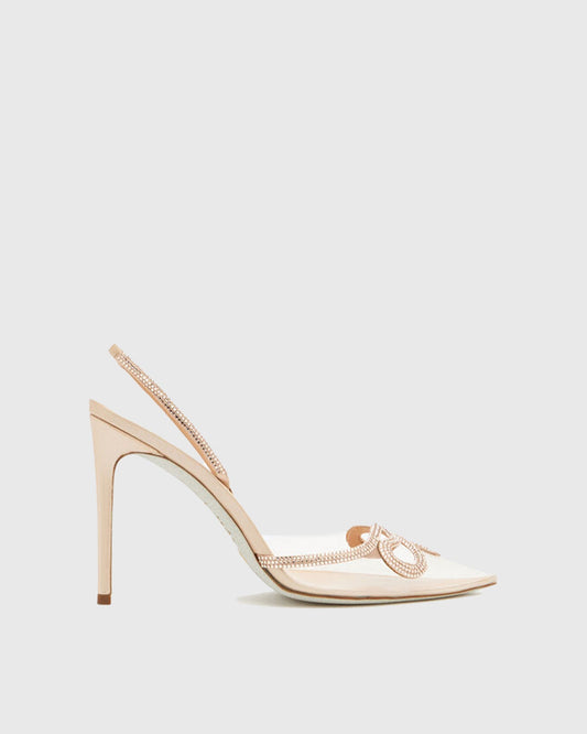 Xuxa Rhinestone Snake PVC Slingback Pumps In Apricot