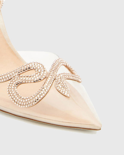 Xuxa Rhinestone Snake PVC Slingback Pumps In Apricot