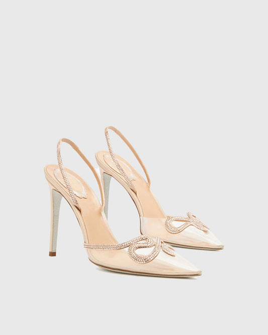 Xuxa Rhinestone Snake PVC Slingback Pumps In Apricot