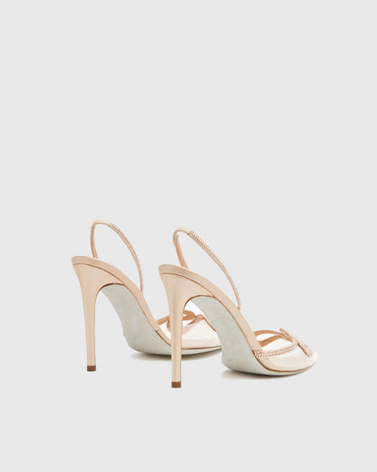 Xuxa Rhinestone Snake PVC Slingback Pumps In Apricot