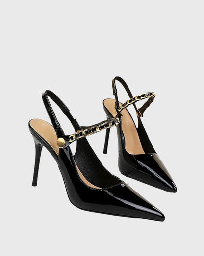 Xylona Metal Chain Slingback Pumps In Black