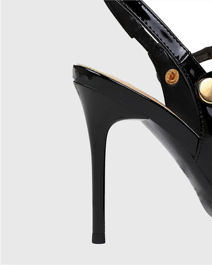 Xylona Metal Chain Slingback Pumps In Black