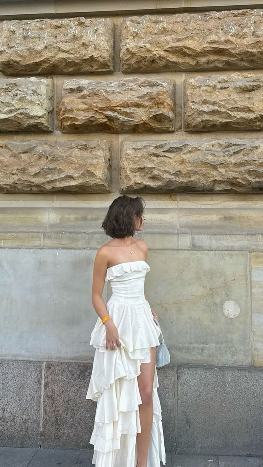 Strapless Satin Layered Evening Dresses Wed Dress Formal Gown