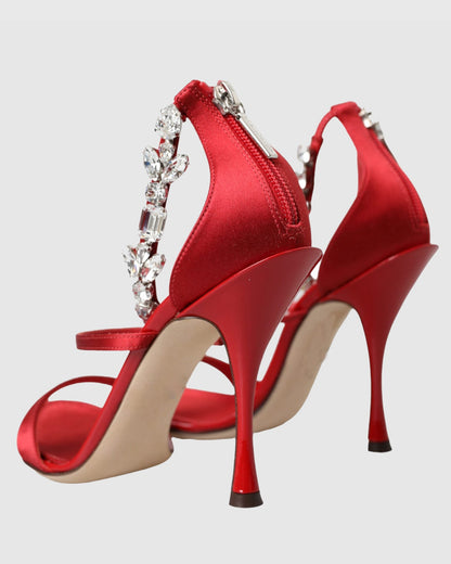Yagmur Rhinestone Vine Strap Sandals In Red